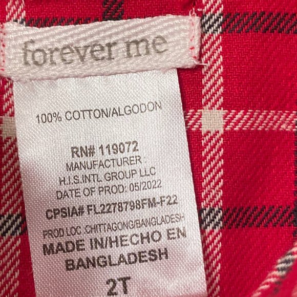 Red Plaid Dress/Top and Pajama Set Girls 2T - Picture 6 of 15